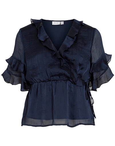 Vila - VIMolina 2/4 Flounce Wrap Bluse - Navy Blazer